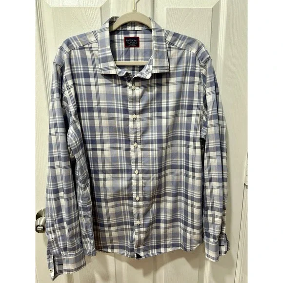 UNTUCKit Dureza WF Men's XL Blue Gray White Plaid Long Sleeve Button Shirt - Picture 1 of 6